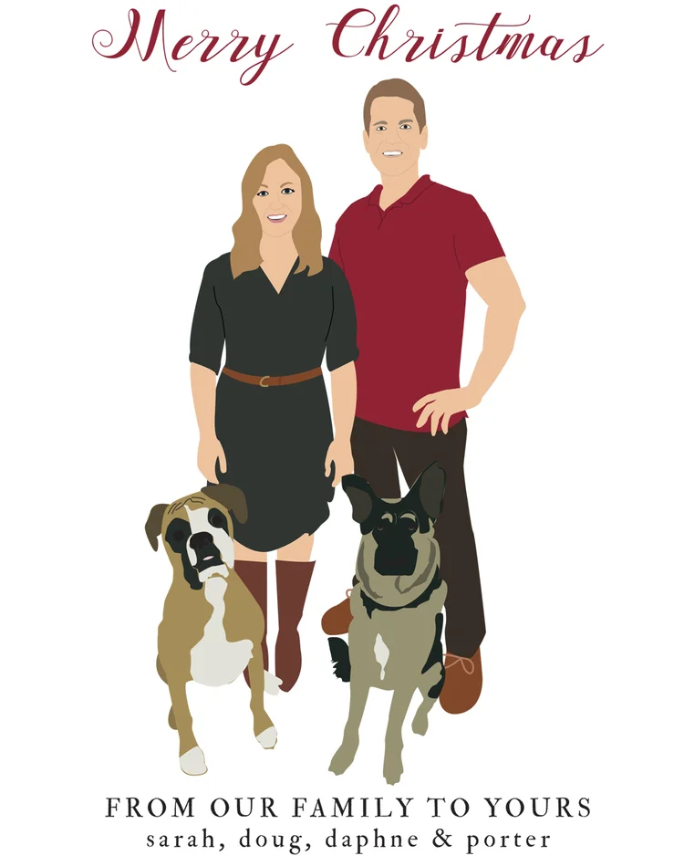 Custom Family Drawing Christmas Card Fanciful Ink Custom Family Drawing Christmas Card