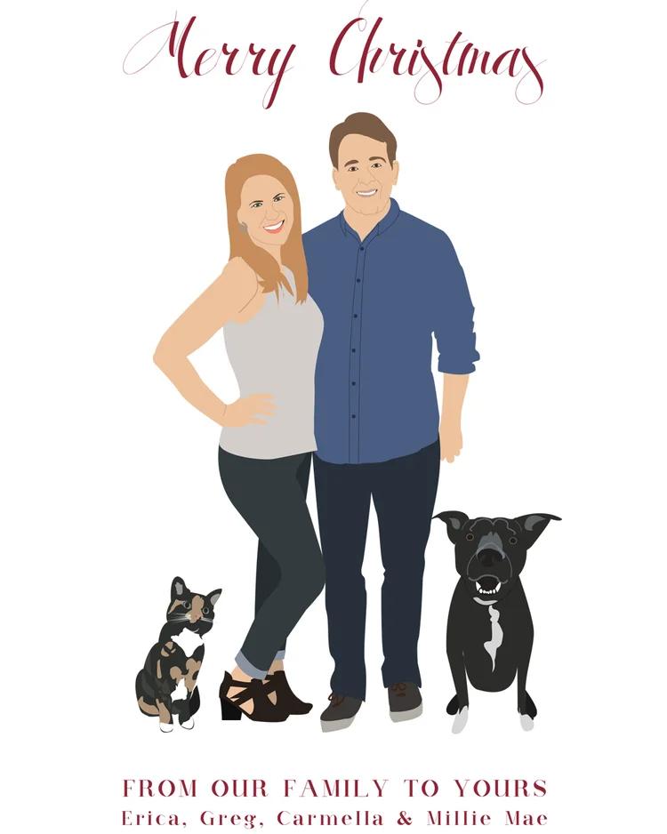 Custom Family Drawing Christmas Card Fanciful Ink Custom Family Drawing Christmas Card
