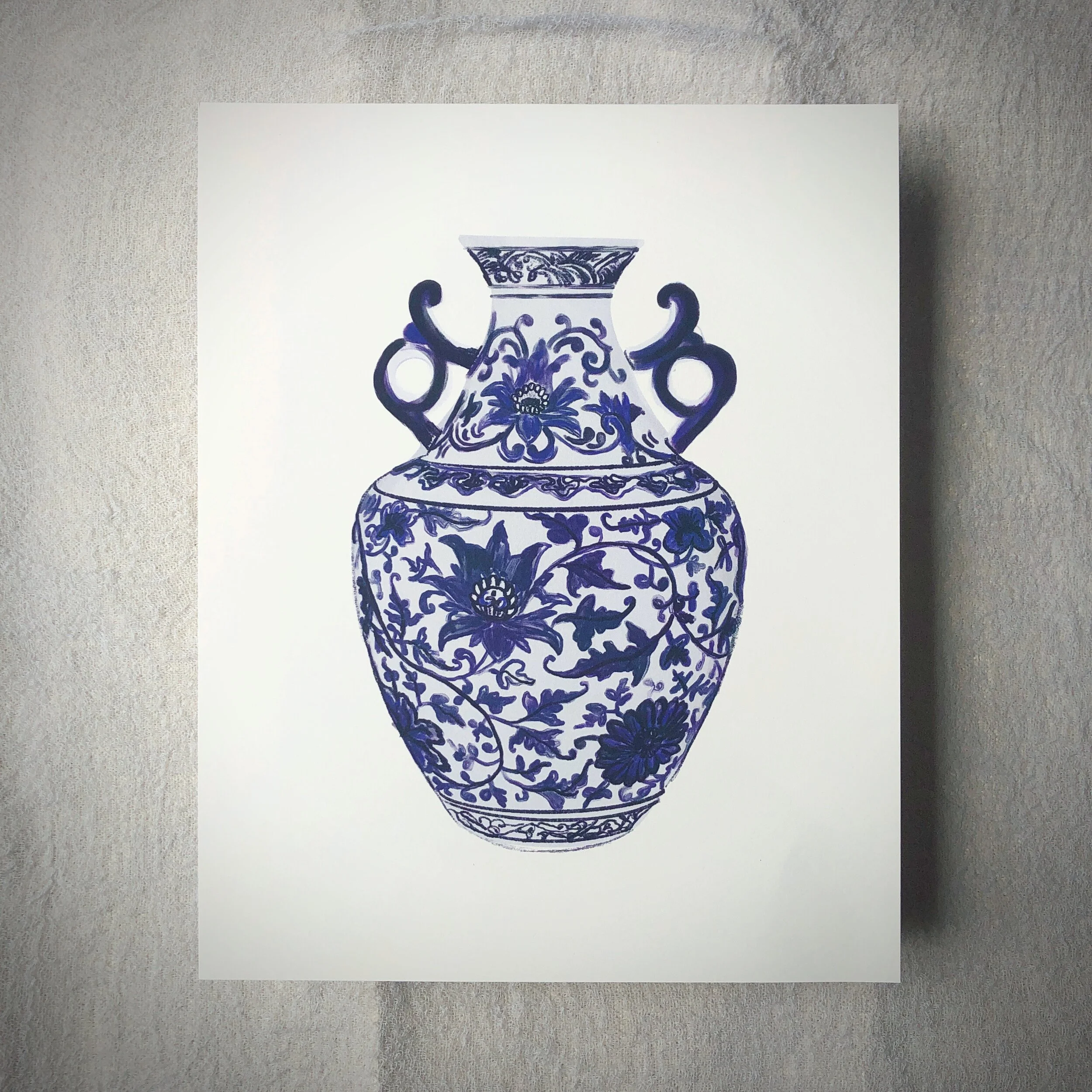 Navy and White Floral Vase