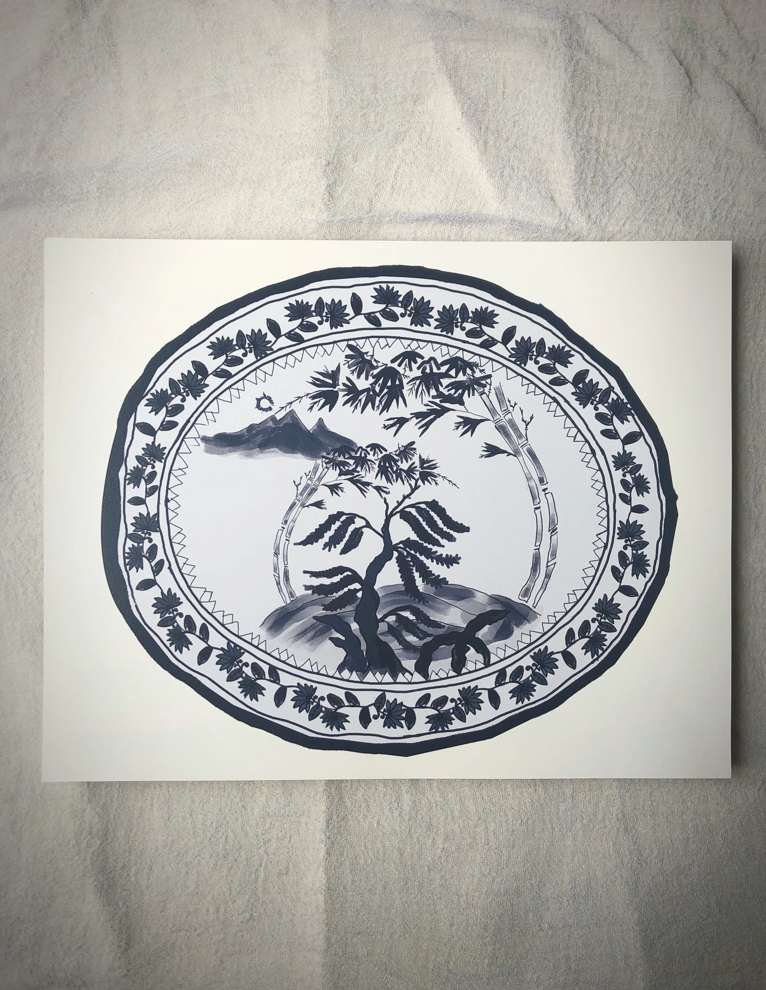 Navy and White Asian Platter