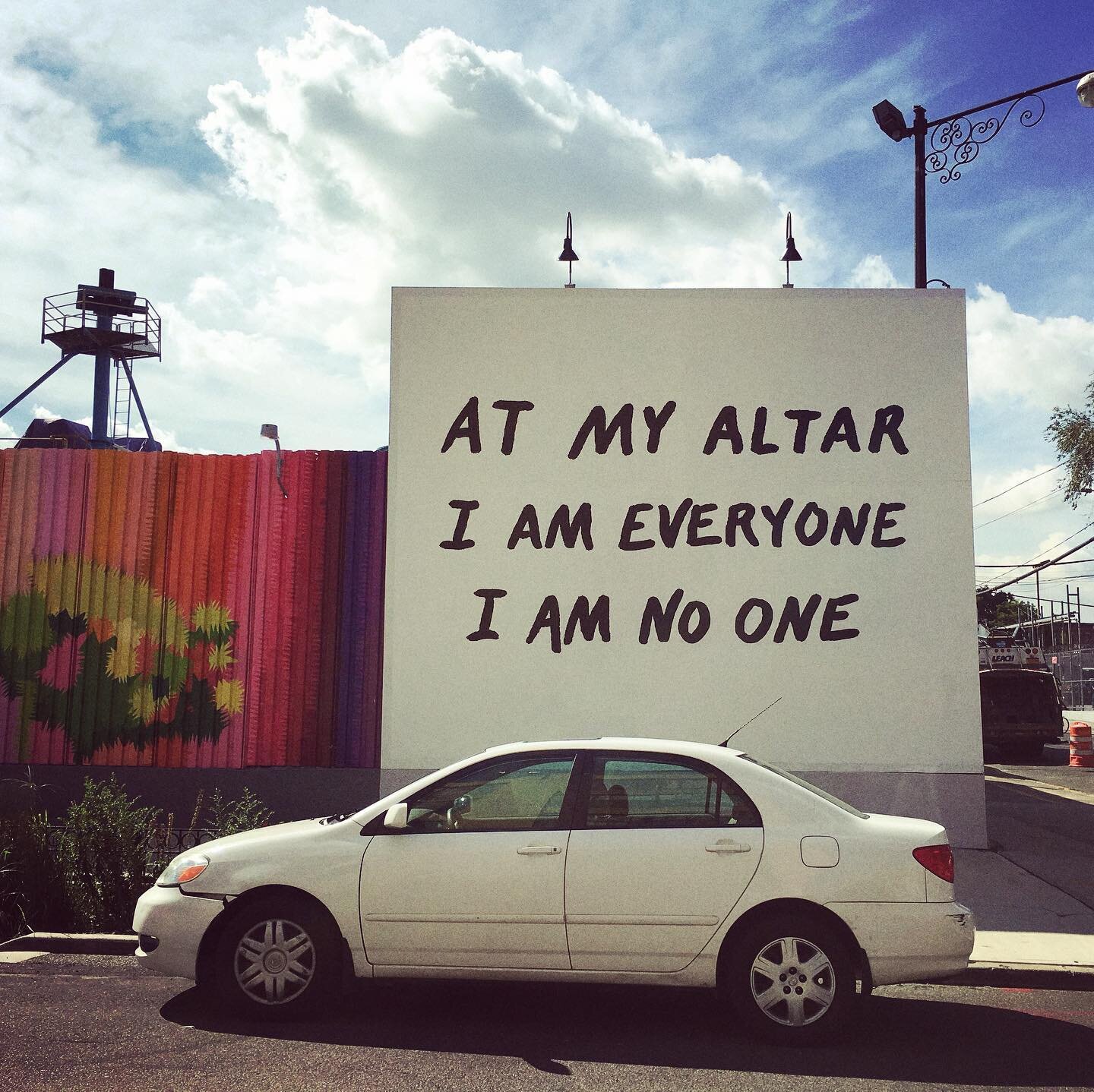 It&rsquo;s a nice surprise when board messages speak to us for the sake of provoking a new perspective. They give something and don&rsquo;t ask for anything in return.  #latergram #altar #self #nyc #bushwick #summer #quotes #street #art #everyone #no