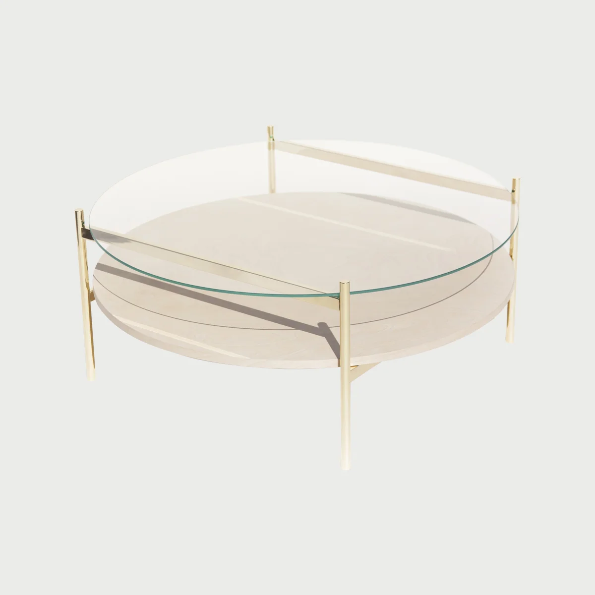 Duotone Circular Coffee Table - Brass / Clear / Birch