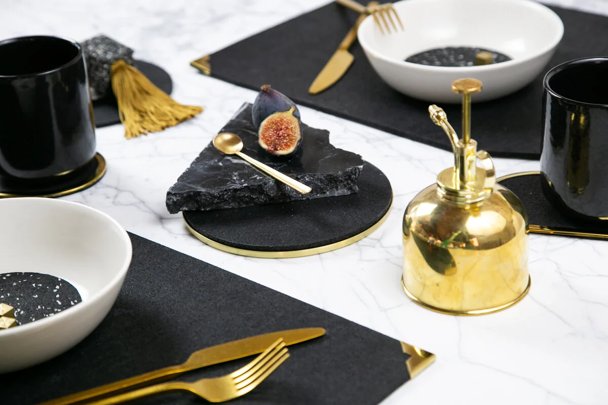 #ShopTheLook on WorkOf: Rubber Placemat + Brass and Rubber Trivet + Rubber Coasters