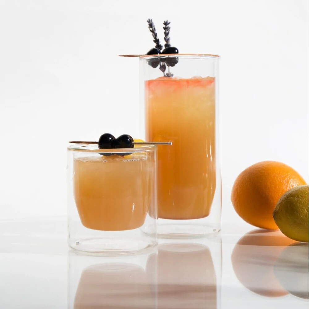 #ShopTheLook on WorkOf: Double-Wall 6oz Glasses (in Clear, Amber, and Grey)                                          + Double-Wall 16oz Glasses (in Clear, Amber, and Grey)