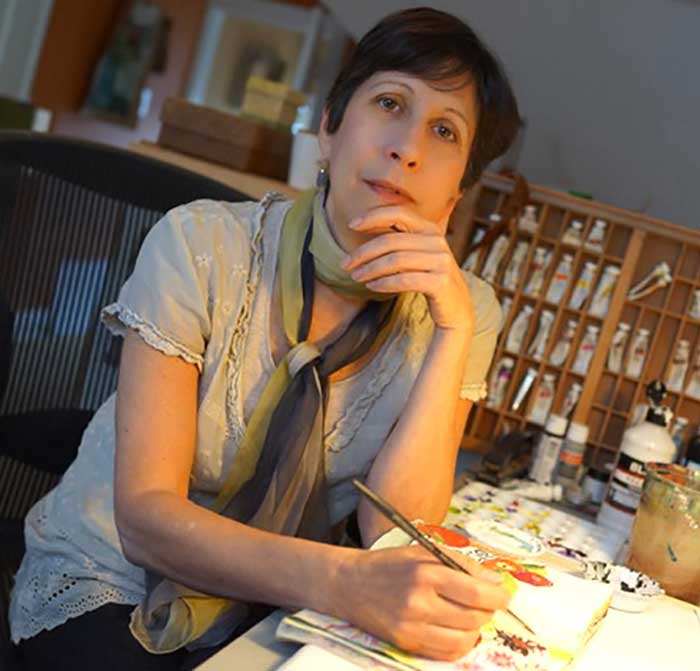 Jennifer Orkin Lewis (aka August Wren) at work in her studio.