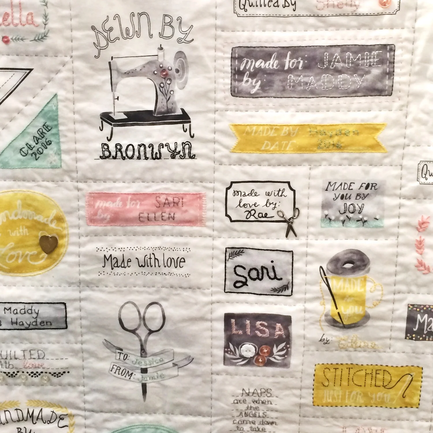 Embellished quilt labels from my “Made with Love” collection.