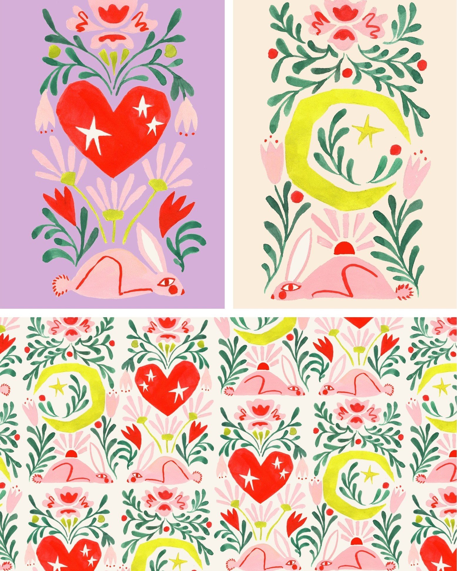 Bunnies and flowers and hearts and moons from @bydylanm 😍 Who else adores this? 

#surfacedesign #artlicensing #tippitytopbestestartever #artagent #jennifernelsonartists #artagency #surfacedesignagency #animalartwork #animalart #stationerydesign #su