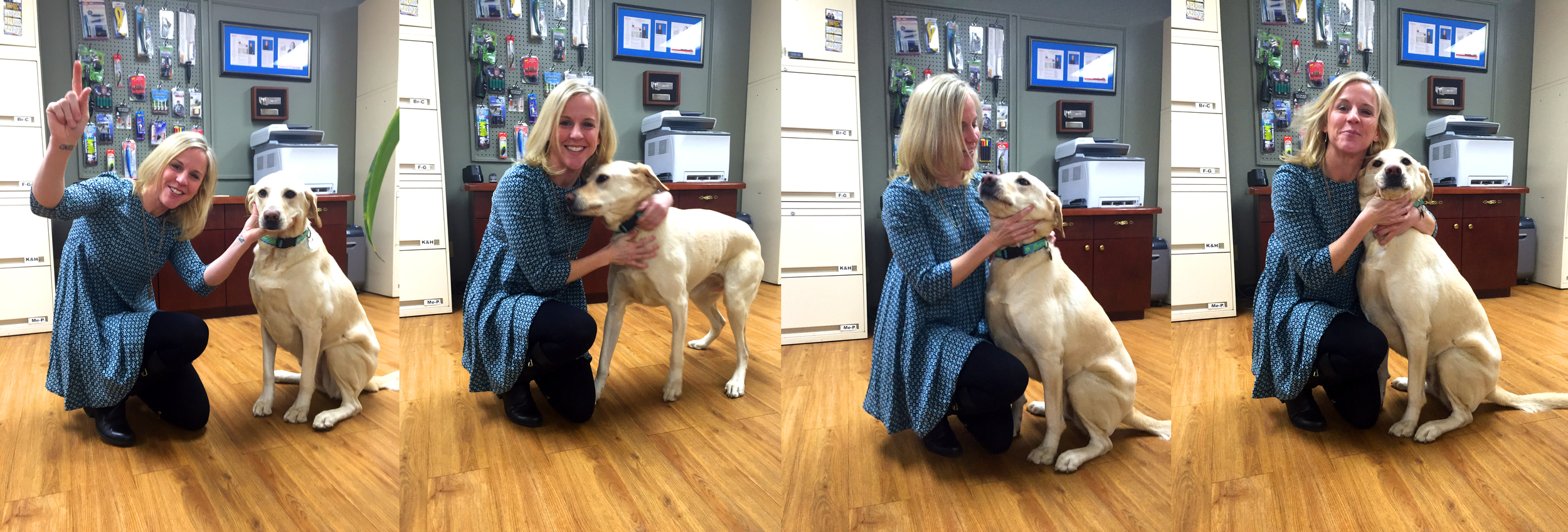 Sara with her super-adorable & faithful dog Scout, who comes with her to work almost every day .