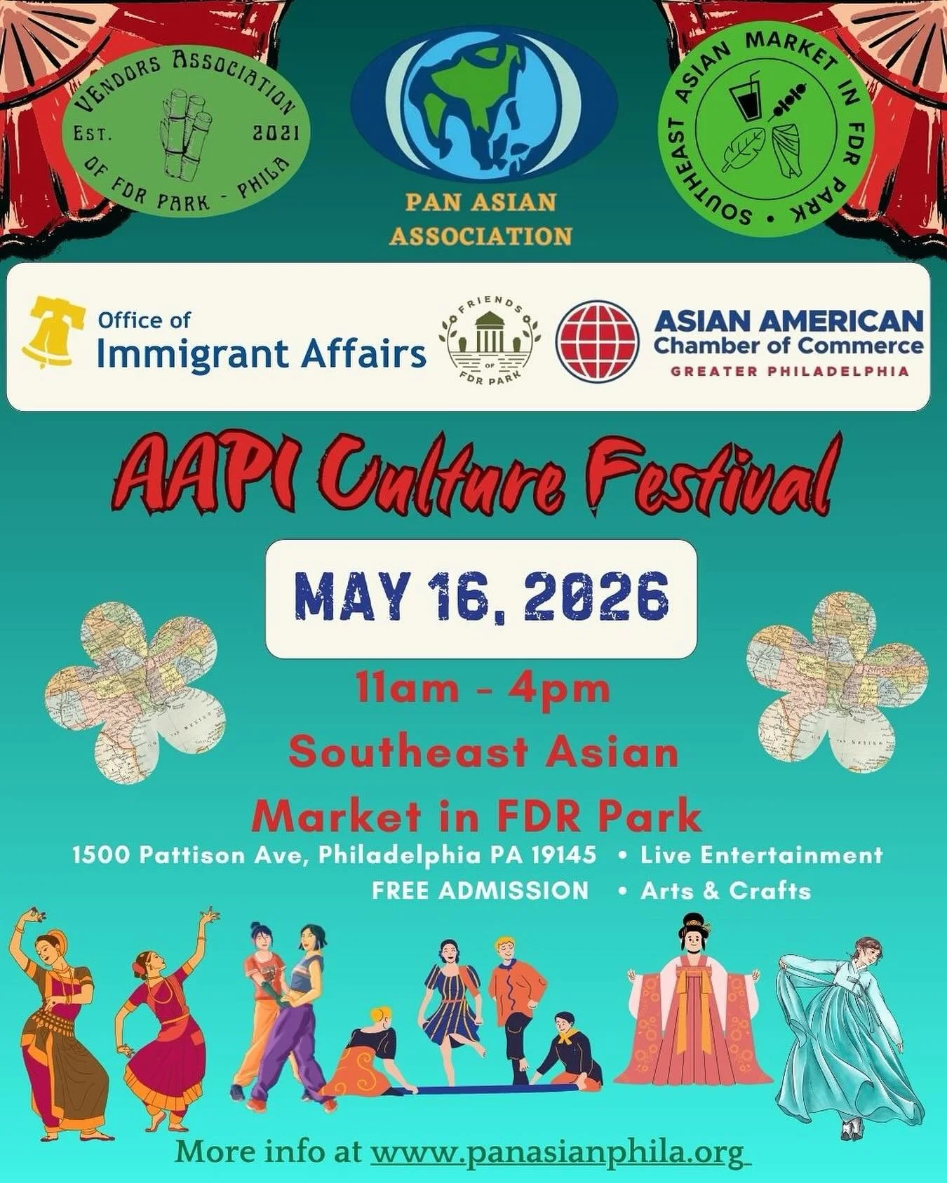 Join us for our FREE PUBLIC performance to celebrate our month!

The 2026 Asian Pacific American Heritage Festival in Philadelphia takes place on Saturday, May 16, from 11 a.m. to 3 p.m. at the Southeast Asian (SEA) Market in FDR Park. The free, fami