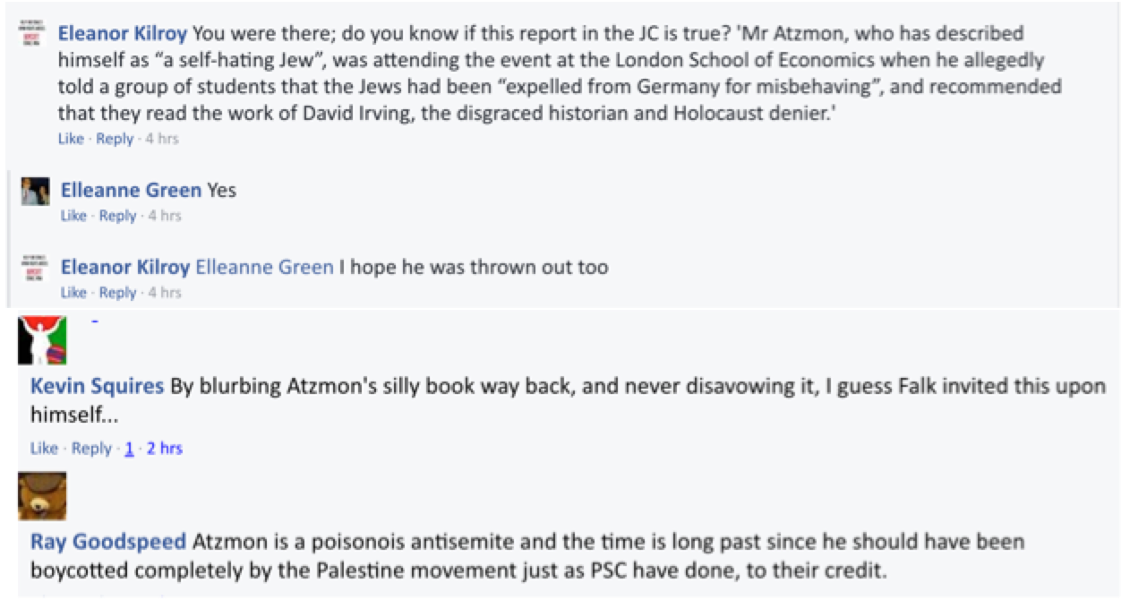 GA: Have you ever come across any important contribution by the above 'pro Palestinian' activists. What, for instance, qualifies Kevin Squires to tell Richard Falk, a Princeton prof. and a world expert on human rights what books to blurb? Goodspeed and Kilroy aren't exactly 'freedom of speech' enthusiasts either. They are in fact Biblical Herem (ex-communication, Hebrew) artists. 