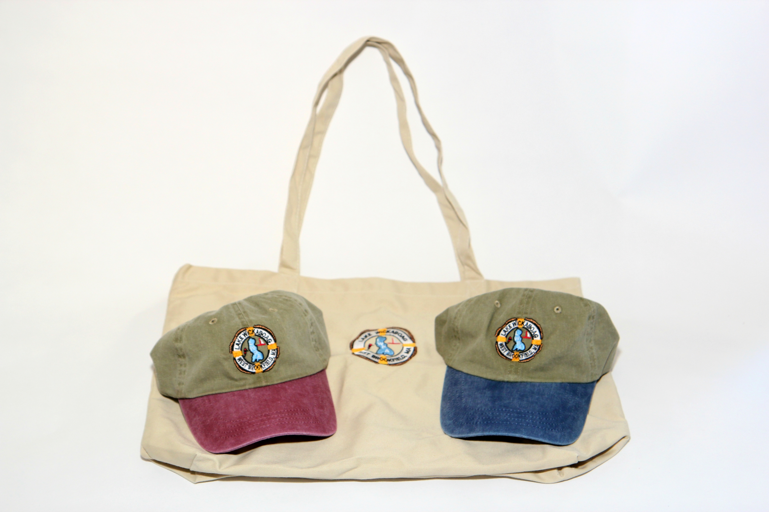 Baseball Hats $20 and Totes with embroidered logo $25