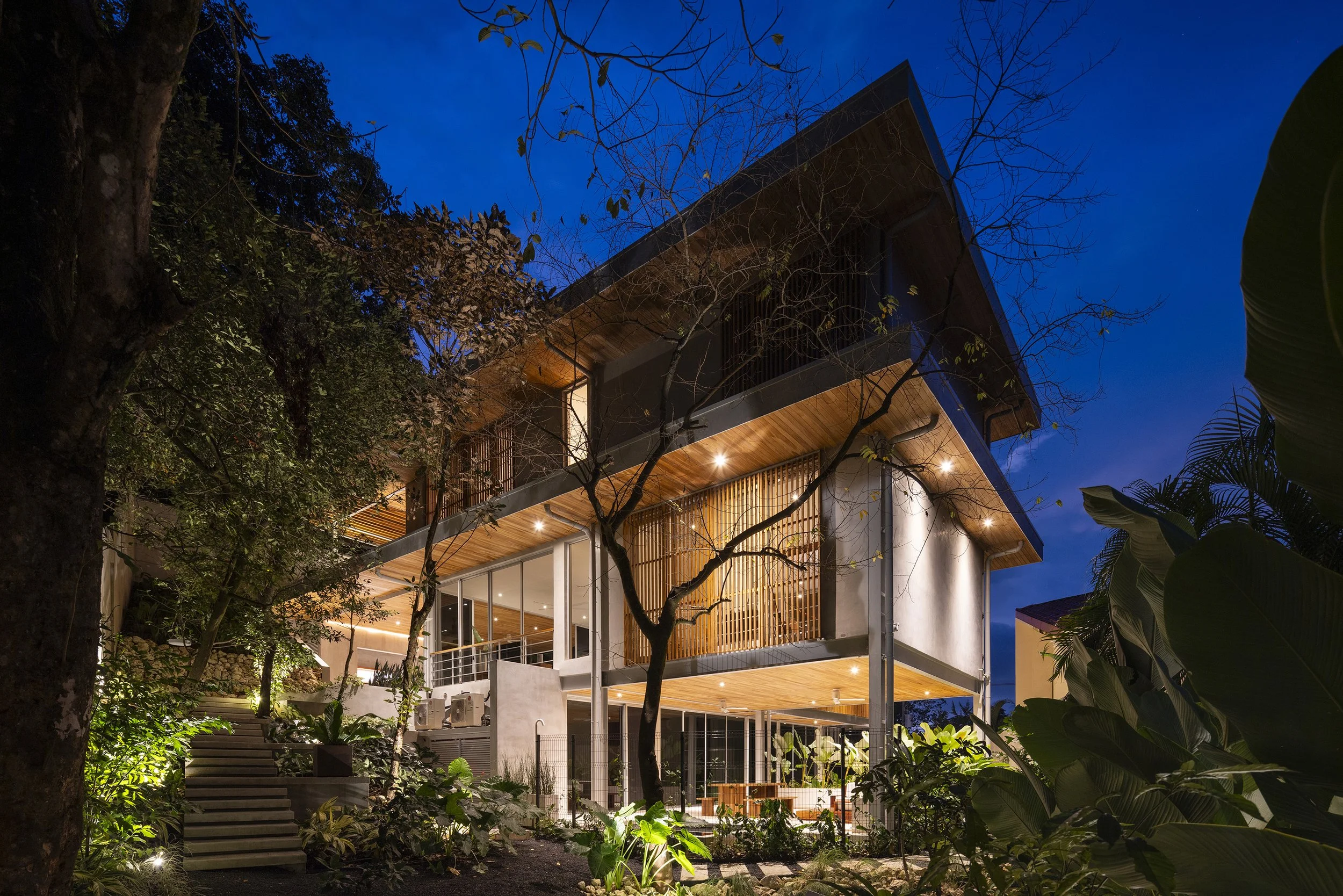 Haven-Nosara-Vacation-Rental-Luxury-Villa-Night-Back-View-3-Stories.jpg
