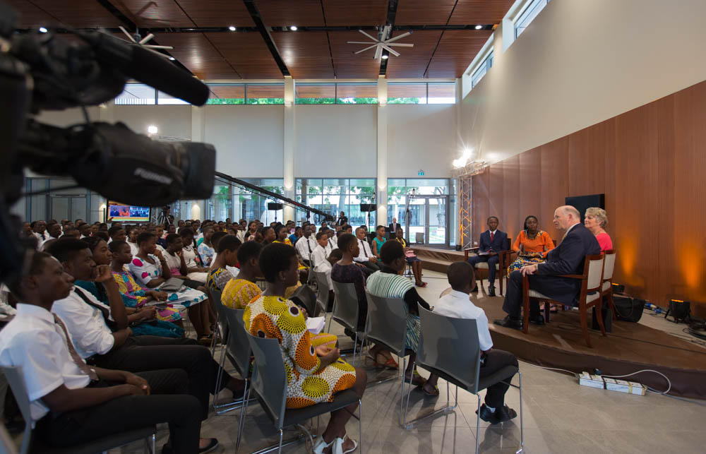 The broadcast was recorded in the cafeteria of the new Missionary Training Center.