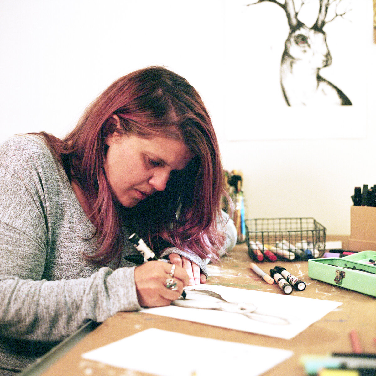 Kristy Boisvert (Foxpoint Paper Illustrations) draws a cartoon rabbit for a children's book in her home studio in Montréal, Canada.