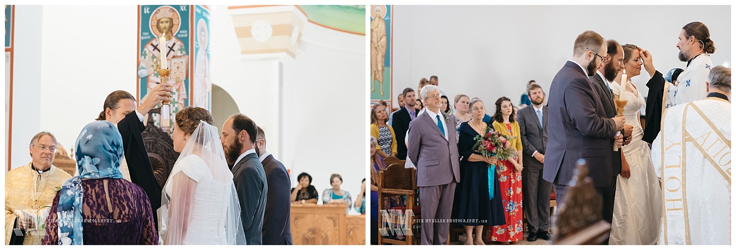 Priest places candle over bride and Groom's heads