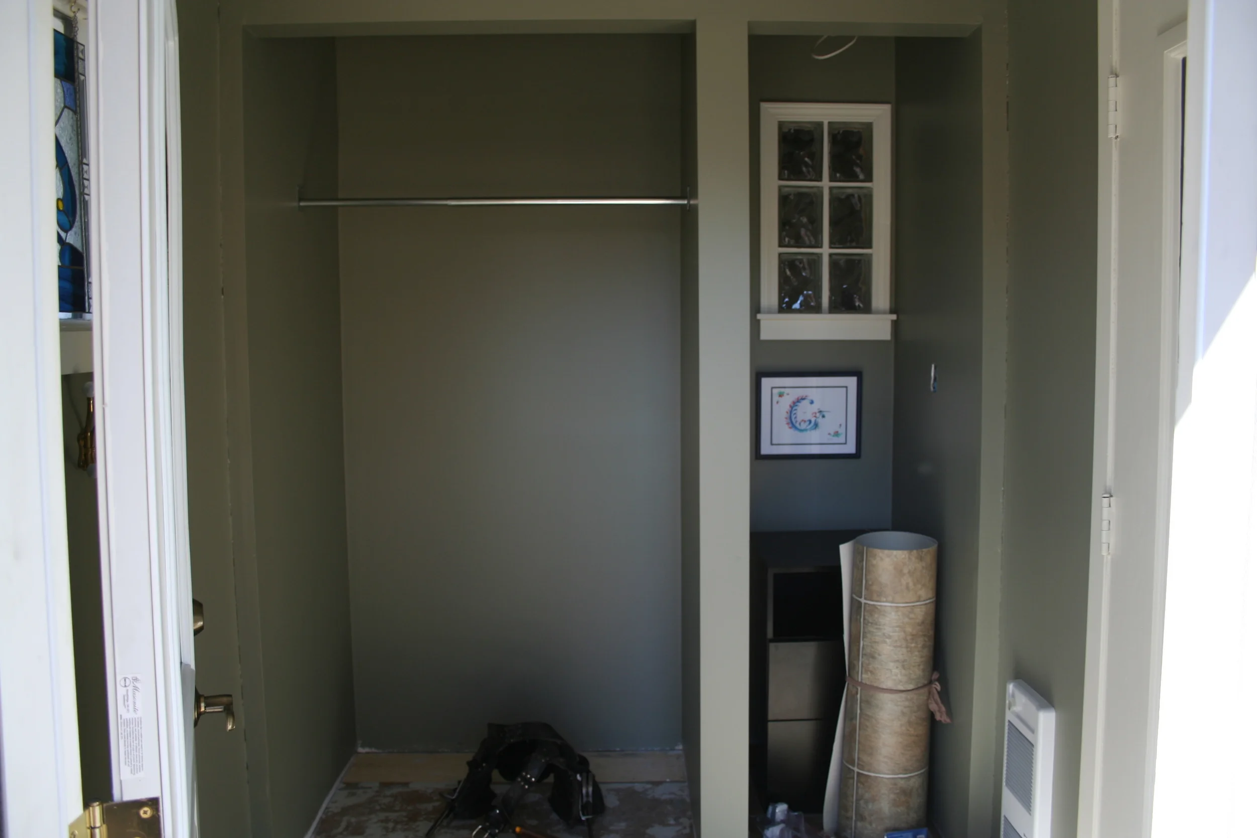 Before pic entry way renovation saskatoon, custom closet and storage