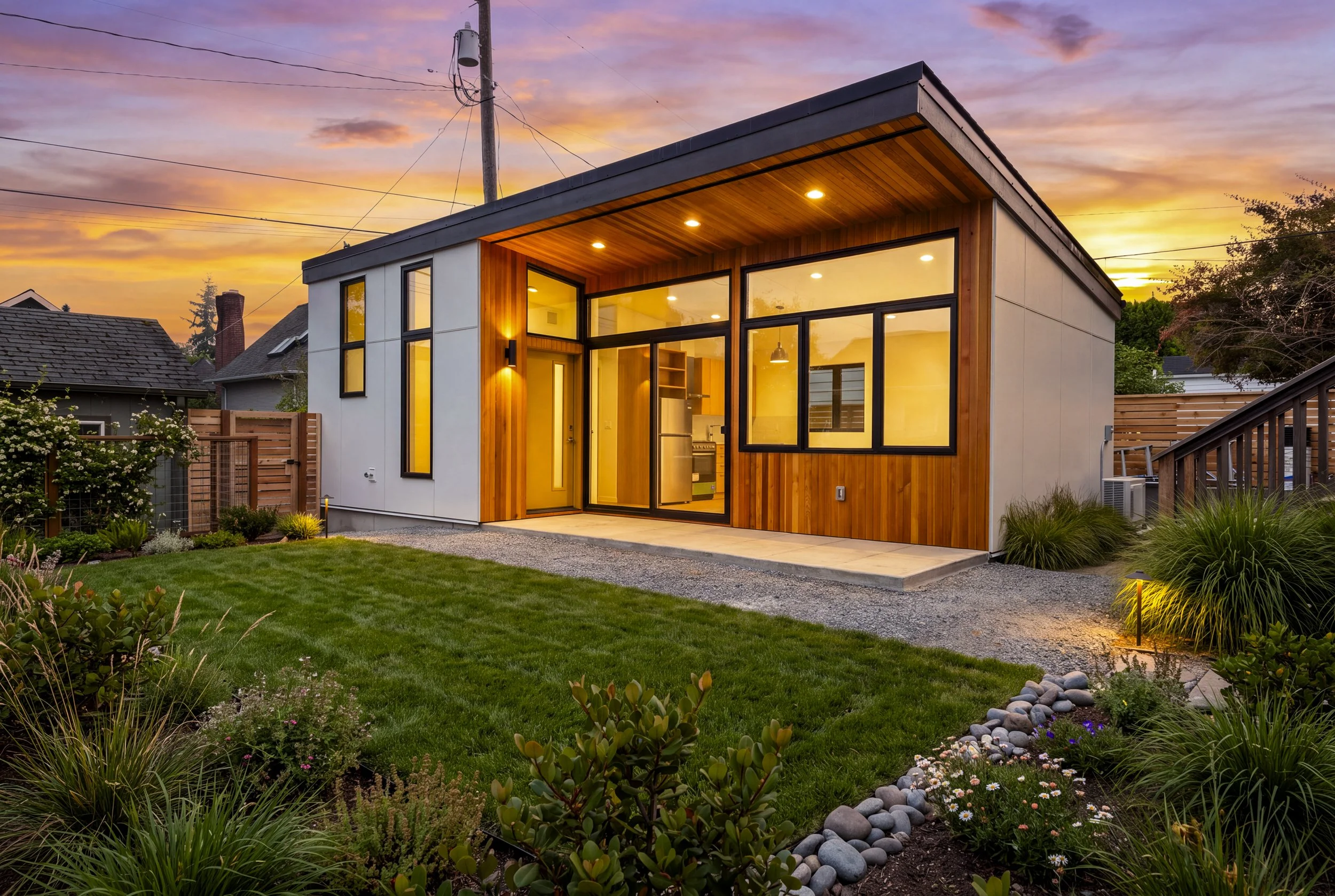 Firefly_change to a sunset scene with landscaping 523550.JPG
