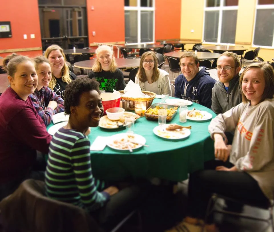 This was our Thanksgiving Community Night. It was *fancy* because we are our own little family a lot of the time. Jared, our Program Director, is sitting between Aubrey and Jake.