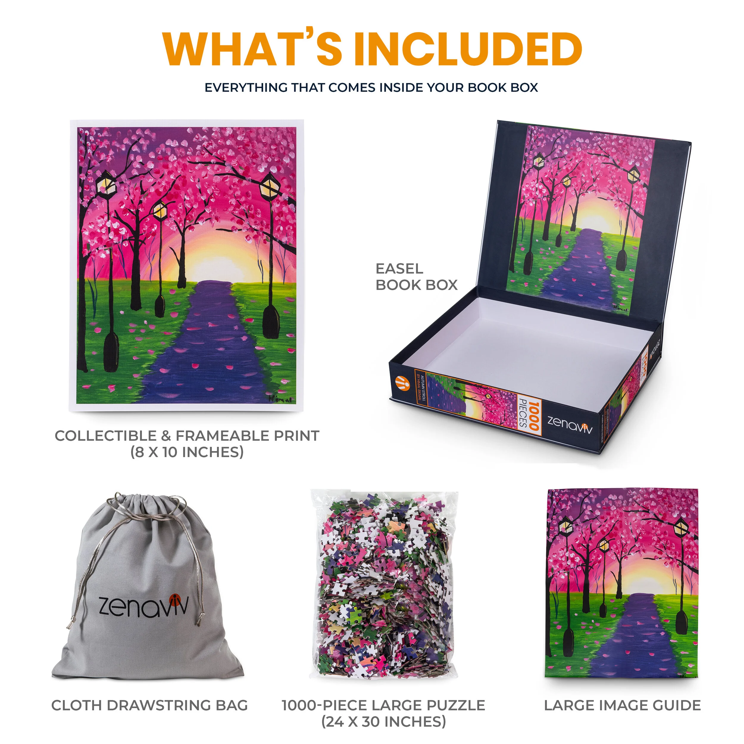 1000 piece jigsaw puzzle autumn stroll unique puzzles for adults teens and kids anti glare matte finish non toxic ink big creatively cut pieces 24 x 30 zenaviv