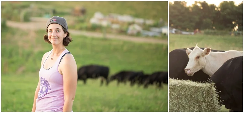 This is my official "Holy crap I'm in a field with beautiful cows!" face! Also, fun fact, I wear a backwards baseball cap to almost all of my sessions because it successfully keeps the hair out of my face. The cow with its tongue up its nose is just a bonus photo for ya!