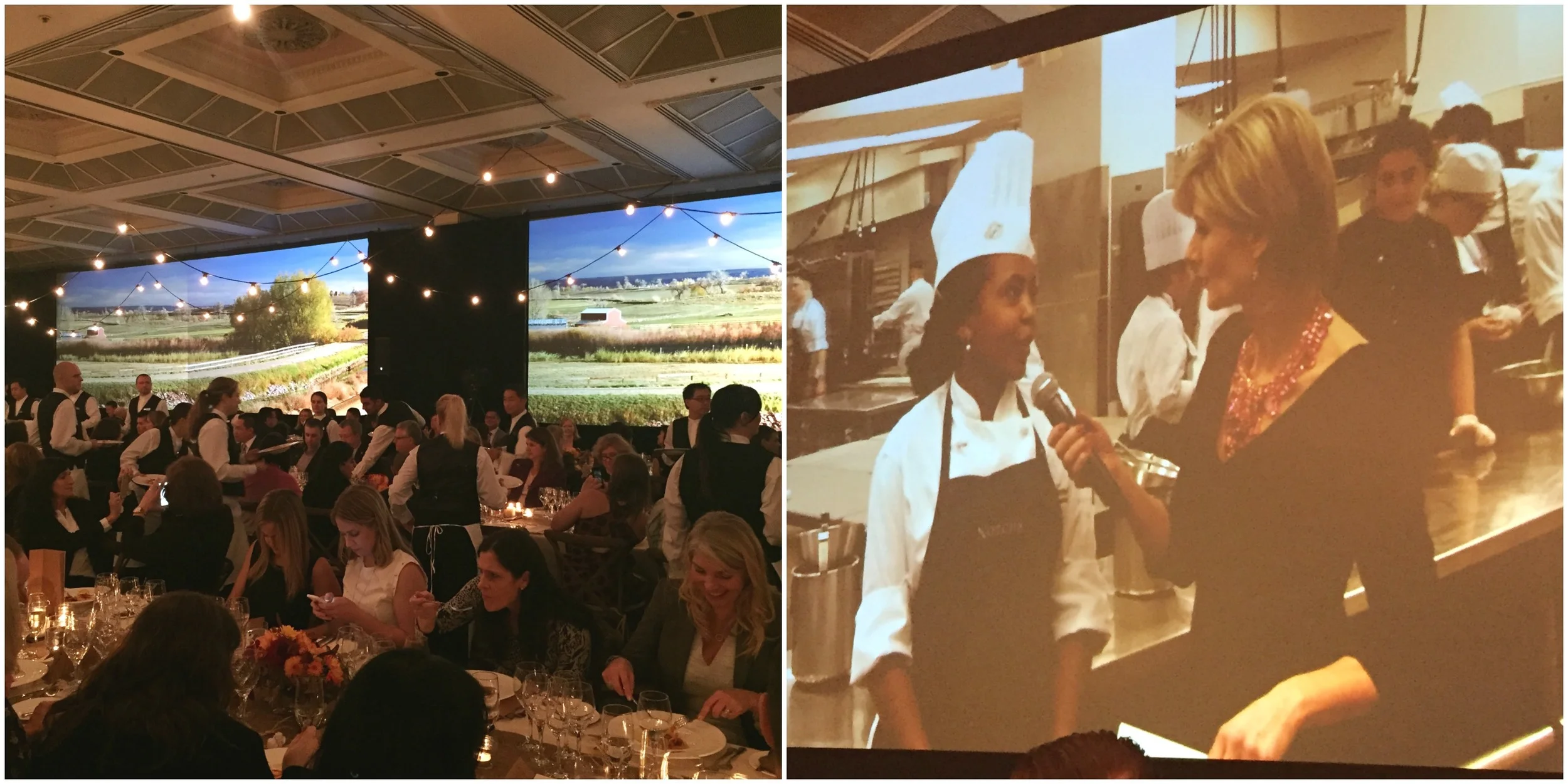 Master of Ceremonies, Coleen Christie interviews apprentice chefs from the kitchen.