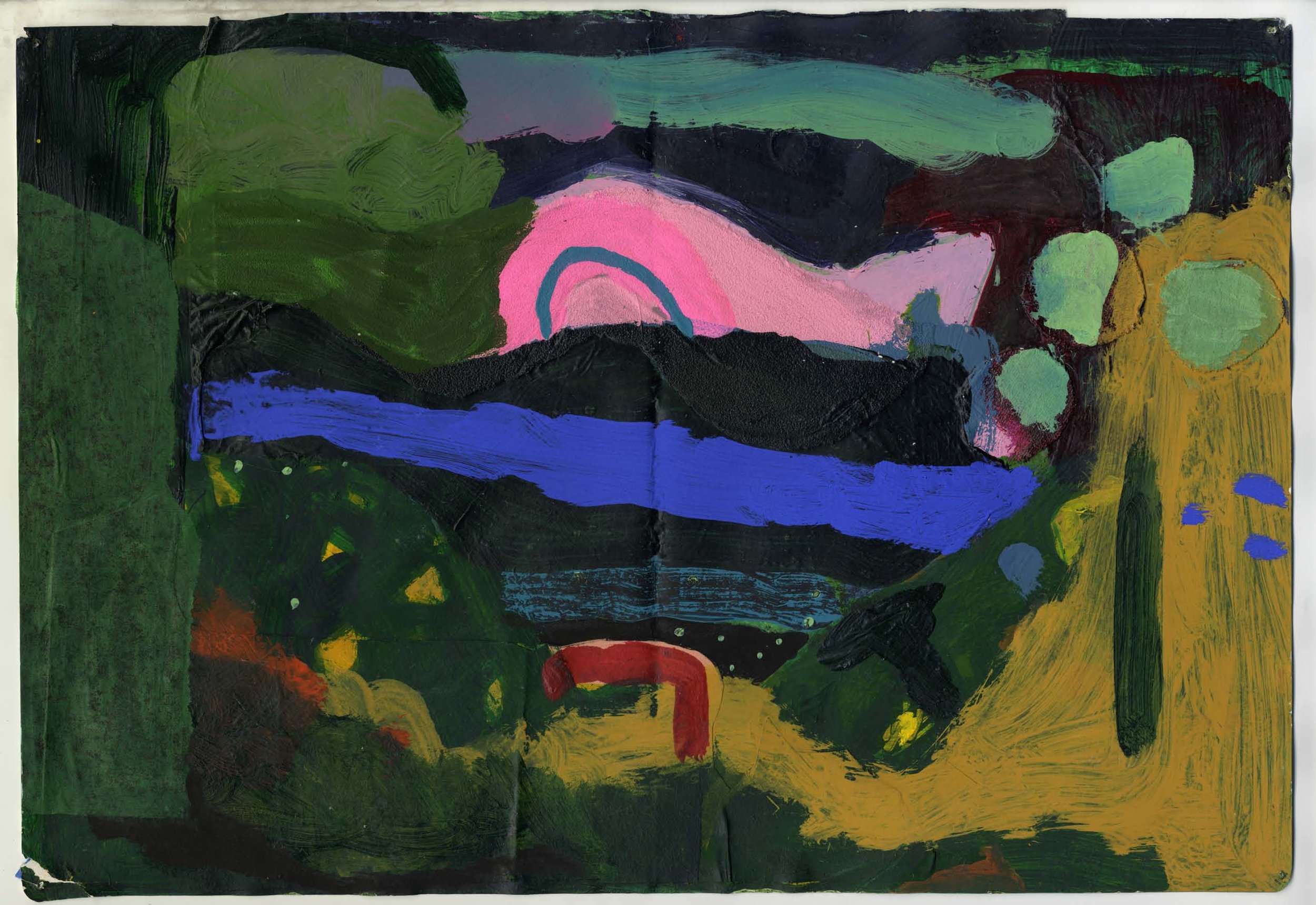  “Night River”  Gouache, acrylic and paper on paper  11.5 X 16.5 “  2014 