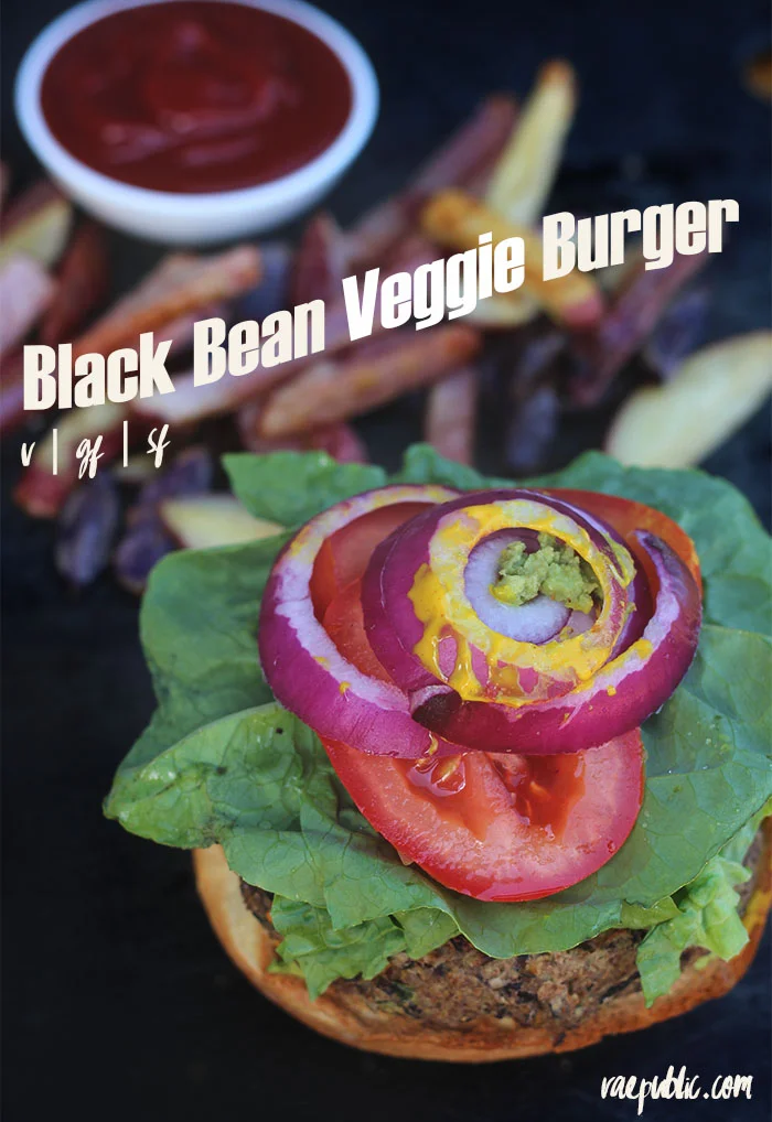 The easiest, most delicious, vegan Black Bean Veggie Burger ever! It's protein packed and is dairy-free, egg-free and gluten-free so ALL can enjoy!