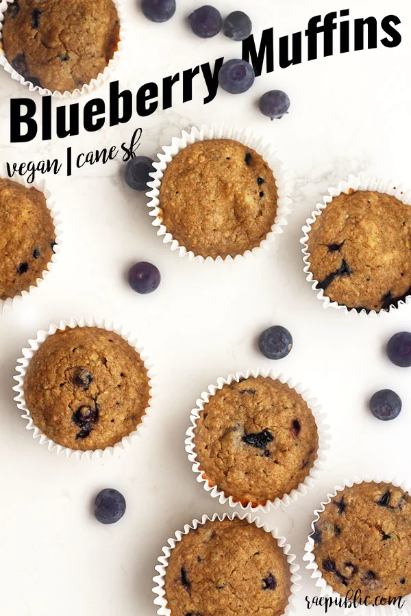 Easy vegan BLUEBERRY MUFFINS that are made with maple syrup and fruit, Cane-sugar free, egg-free, dairy-free 