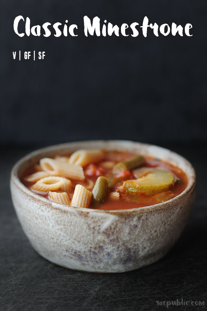 Delicious CLASSIC vegan MINESTRONE! This plant-based soup is so freaking good, it is by far one of my favorites. Dairy-free, gluten-free, sugar-free