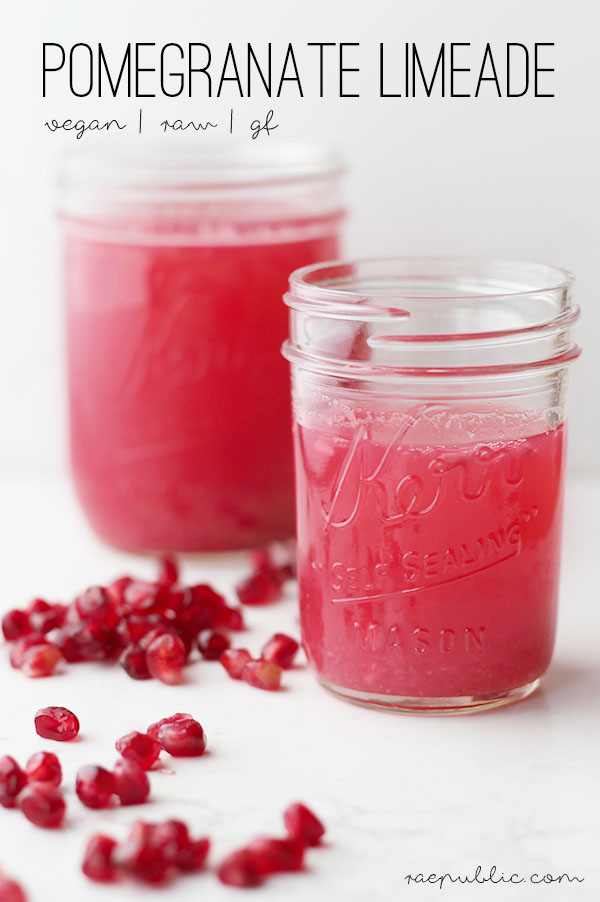 Easy plant-based POMEGRANATE LIMEADE that is made with maple syrup. This vegan drink is so easy to make and so tasty, making it the perfect wintery drink. 