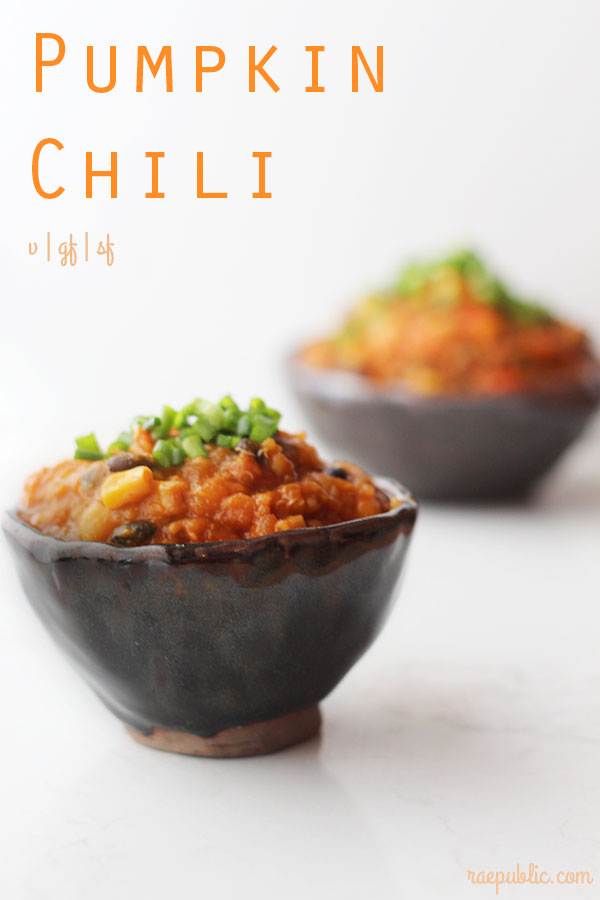 Creamy vegan pumpkin chili that is so filling it's an entire meal all on its own.