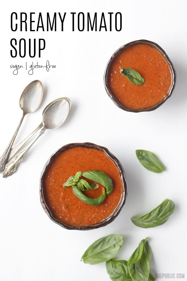 Easy creamy tomato soup that is vegan and oh-so-delicious. This plant-based soup is gluten free and dairy free so all can enjoy.