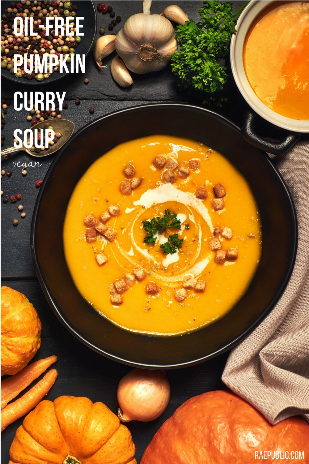 Easy oil free pumpkin soup that is dairy free and naturally gluten free. Made with organic pumpkin puree and full fat coconut milk.