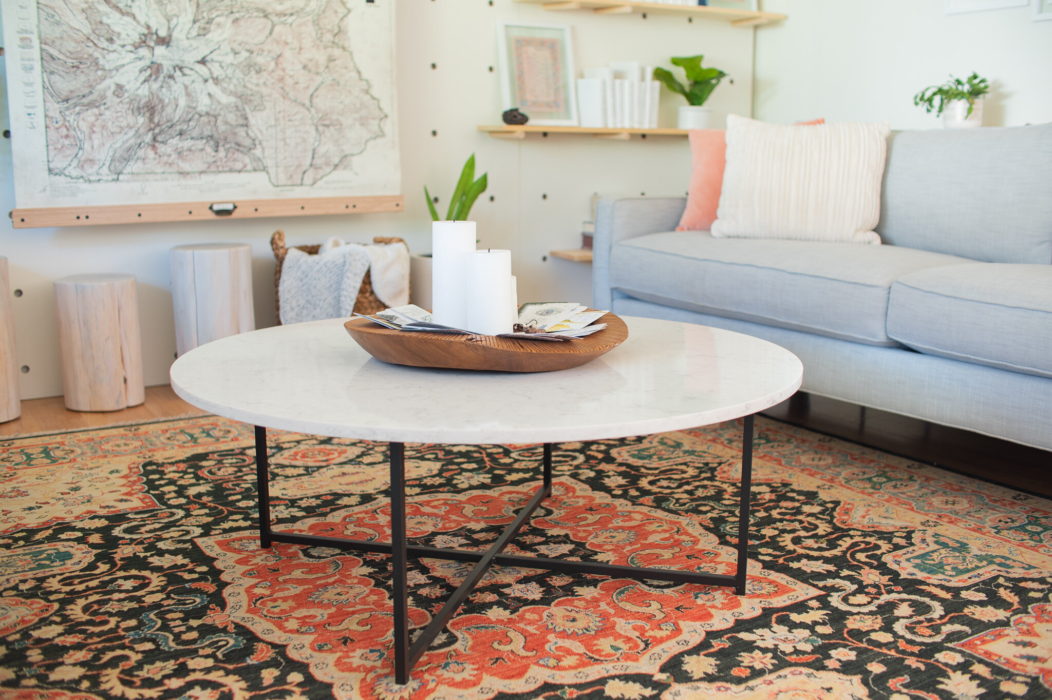 Furniture made from real materials such as wood, metal, or stone is the way to go. They last longer and don’t off-gas nasty toxins in our home.