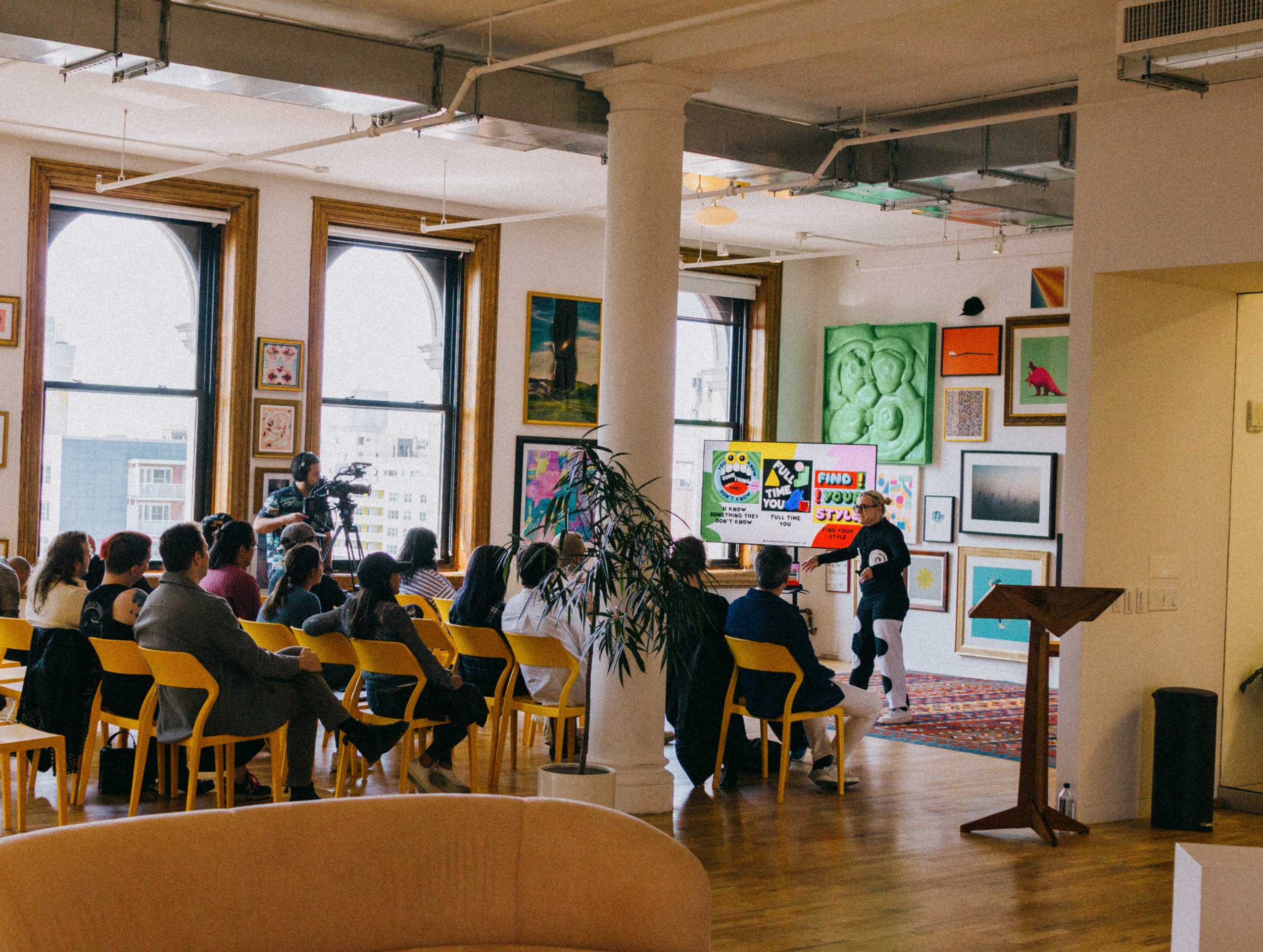 Meg speaking to the Automattic team