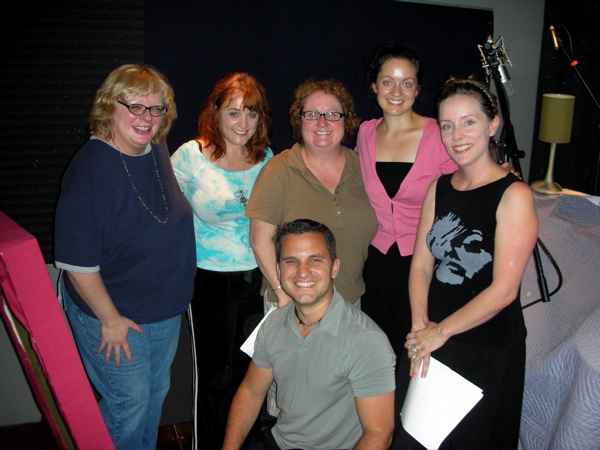 DIPSHITS stars (from L to R) Madeline Long as Paris Hilton, Julie Brown as Britney Spears, Maile Flanagan as Dina Lohan, Kali Rocha as Lindsay Lohan, Stacy McQueen as Nicole Richie and John Michael Beck as W.