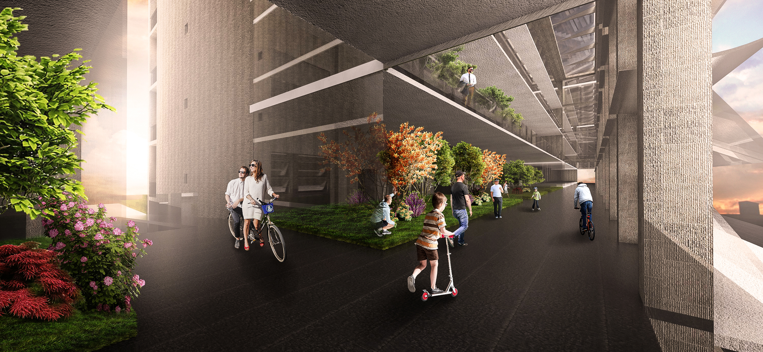 Interior Rendering of Housing and Elevated Bike Path