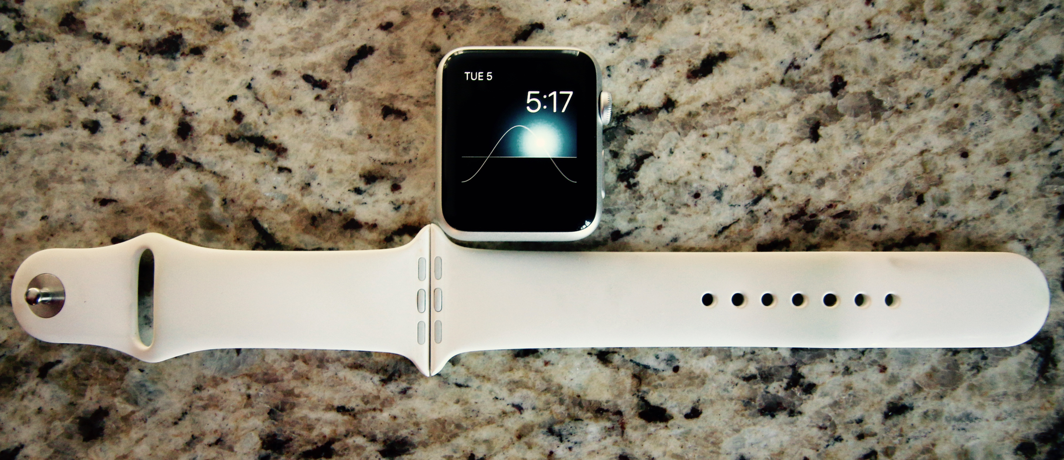 The M/L Apple Watch Sport band takes up four times as much area on the wrist as the Watch case. 