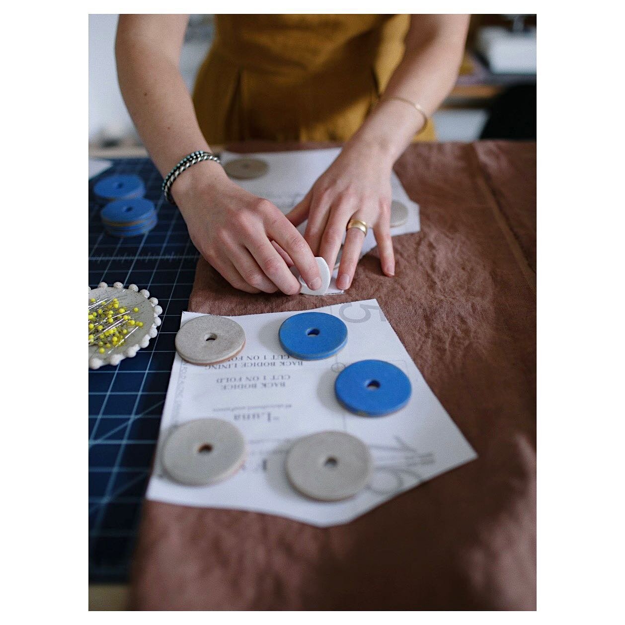 Ceramic pattern weights coming to my shop tomorrow! ⁣
⁣
I made these weights because I believe that the tools you work with should be as beautiful as they are functional. I couldn&rsquo;t find any that fit this criteria. Replacing galvanized washers,