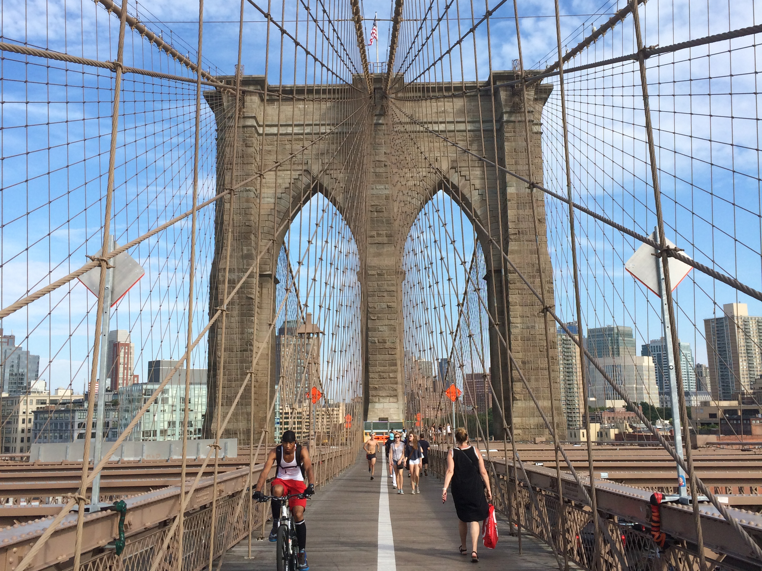 Walking over the Brooklyn Bridge