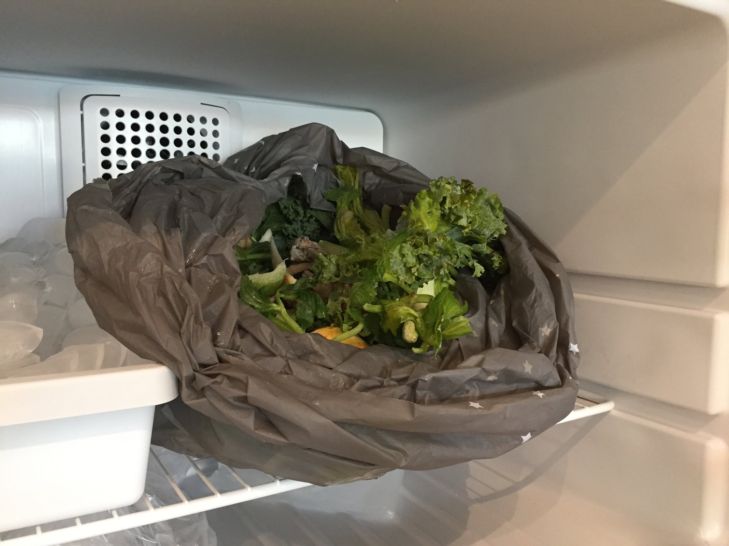 My compost does not make a pretty picture, but in the freezer, does not smell.