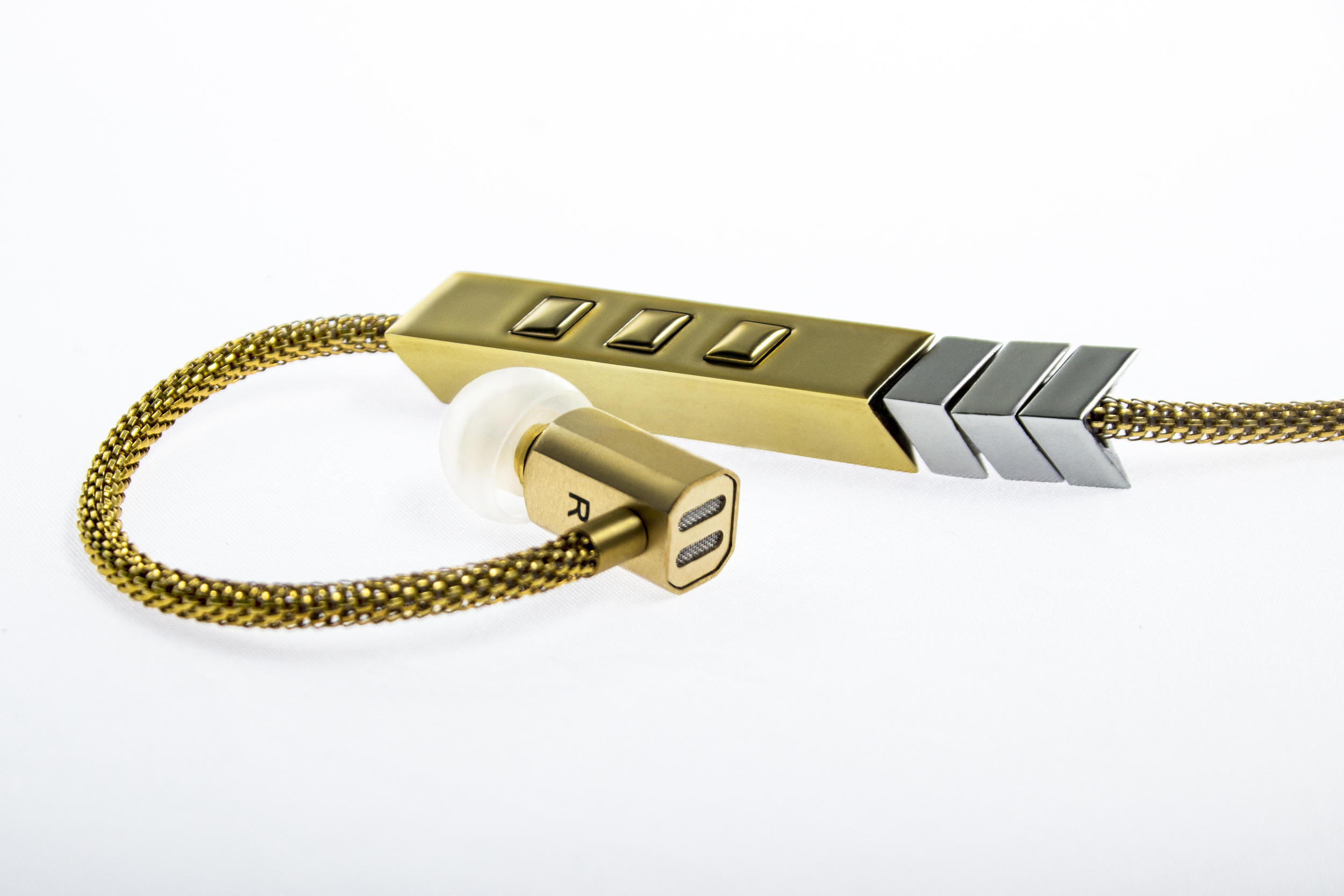 Tinsel- The Dipper Audio Necklace in Gold, 3-button remote mic, tinsel.me