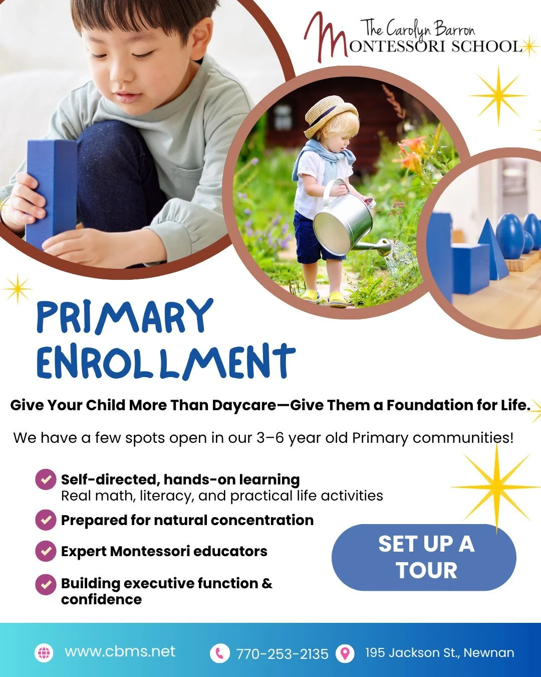 Is your 3 to 6-year-old ready for their next big step? 🌟

At CBMS, our Primary classrooms are thoughtfully prepared to support every child's natural drive for independence and learning.

What makes Montessori different?
✔️ Real-world math &amp; lite