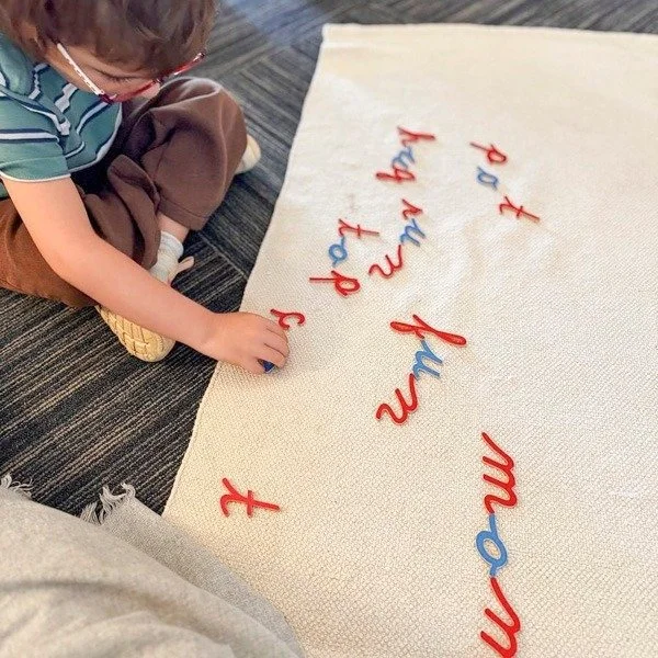 Writing Comes BEFORE Reading? 

In a Primary Montessori classroom, children learn to write before they read&mdash;even before their small hands can hold a pencil!

Enter: The Movable Alphabet. 

This genius material lets children express thoughts, bu