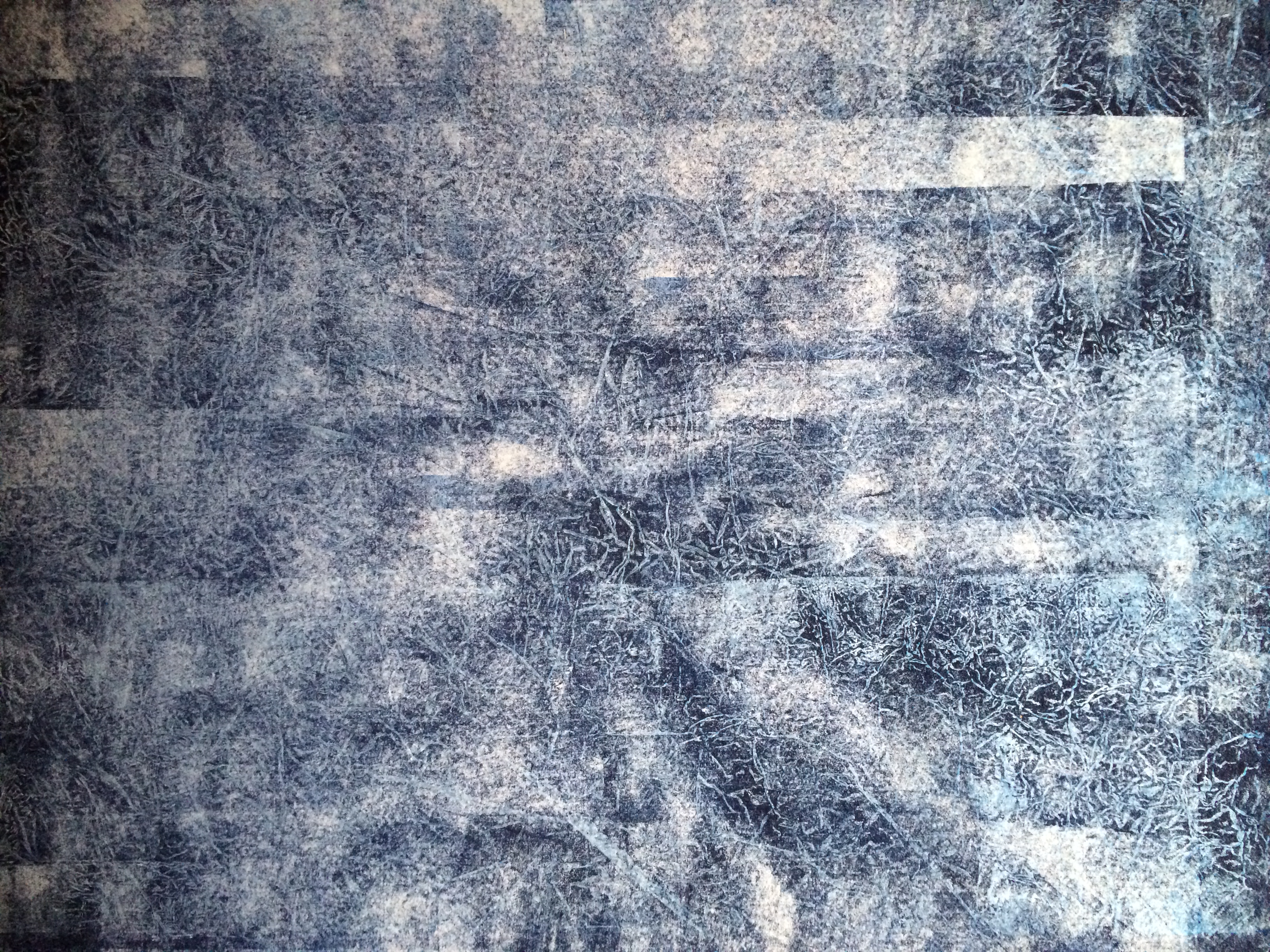   Untitled Blue 3.&nbsp; 2014. woodcut, rubber and metal relief on Japanese paper. 39 in x 26 in 