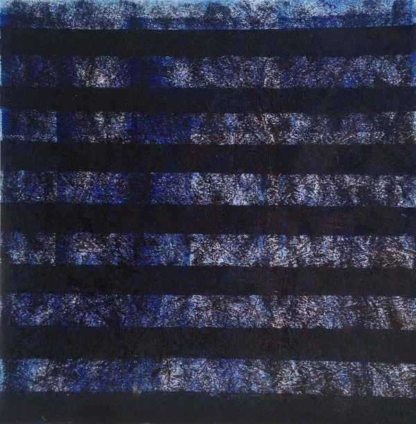 Elmhurst Color Study Blue 1. 2014. Relief print with oil paint. 12 in x 12 in