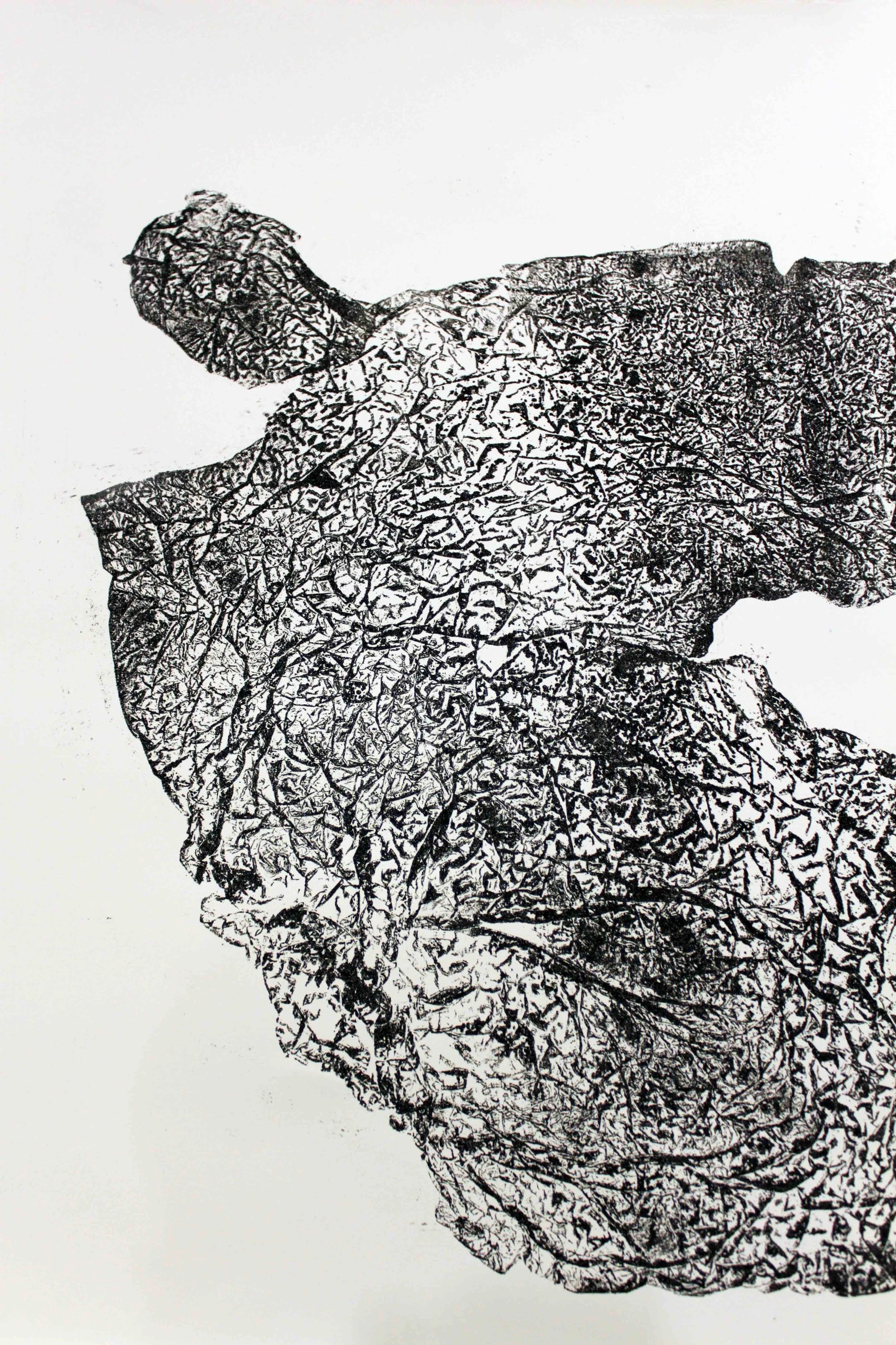 Sacred Landscape 3 . 2018. Metal relief monoprint - printing ink and Icelandic black sand on Japanese paper. 19 x 26 in.