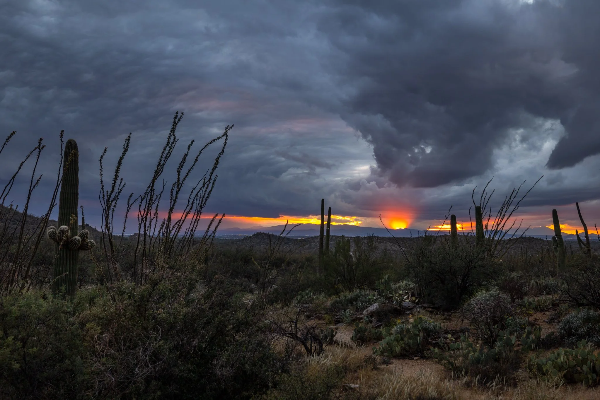 A small ray of sunset on a cold rainy night in the desert. #arizonasunset