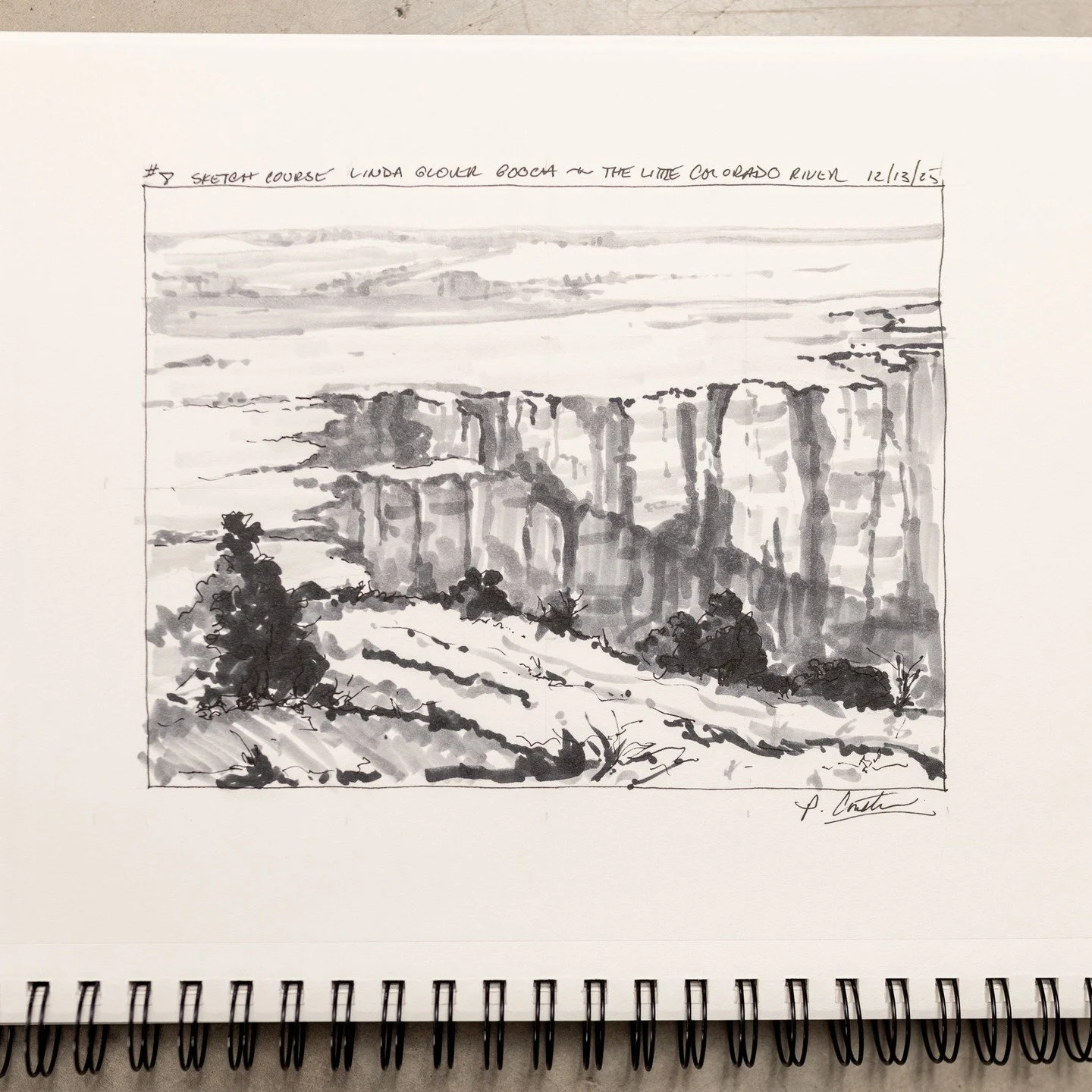 &quot;Little Colorado River Gorge&quot;
Sketch #8 of a course by @lindaglovergooch 

#sketchbook #sketch #drawingtutorial #blickstudiomarkers