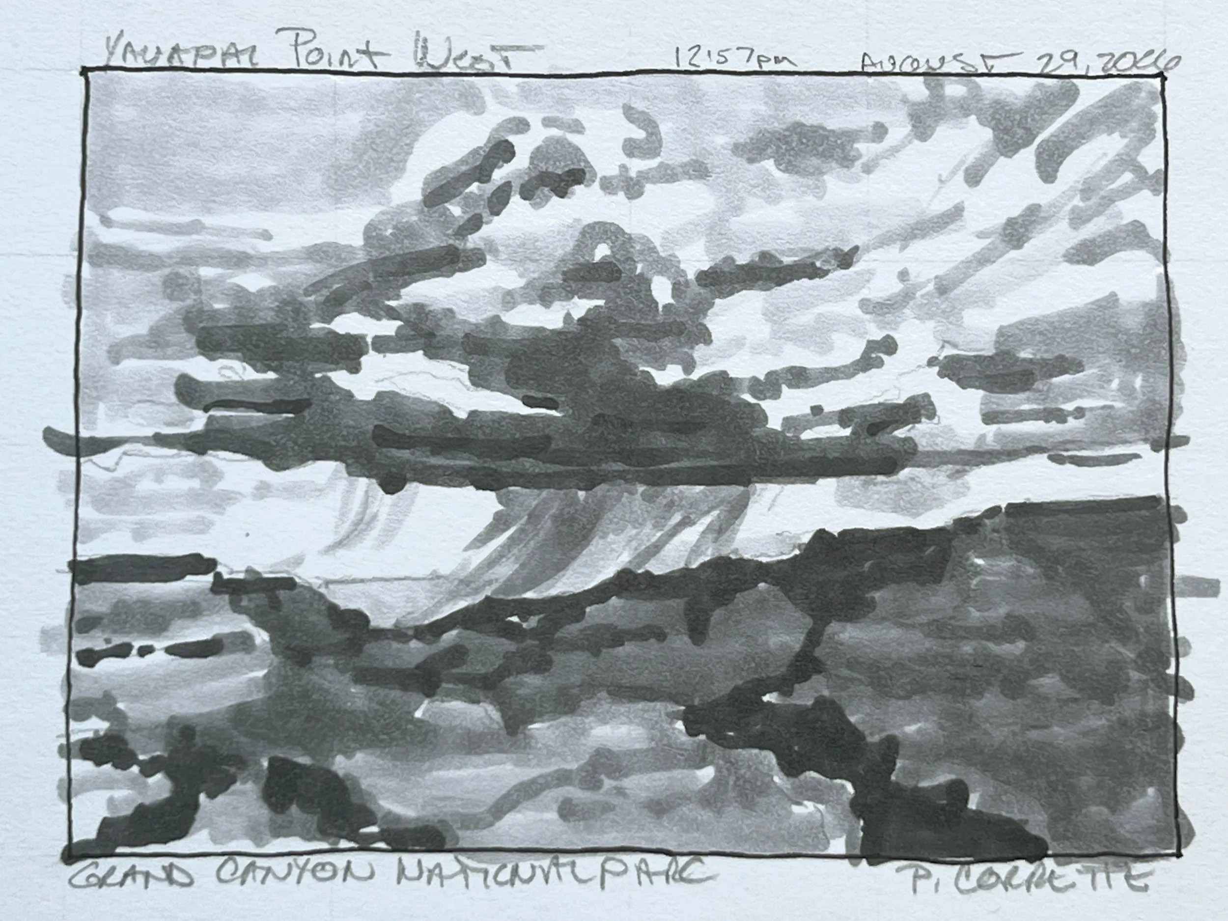 It's been an emotional week as I process photos from last weekend at the canyon. Trying to step away from photography and do a quick little sketch, yet I choose a storm photo from last Saturday.